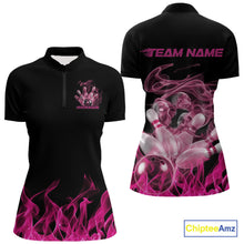 Load image into Gallery viewer, Custom Pink Skull Smoke Bowling Team Women Quarter-Zip Shirts, Halloween Bowling Outfit IPHW9772
