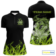 Load image into Gallery viewer, Custom Green Skull Smoke Bowling Team Women Quarter-Zip Shirts, Halloween Bowling Outfit IPHW9773