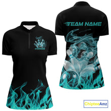 Load image into Gallery viewer, Custom Turquoise Blue Skull Smoke Bowling Women Quarter-Zip Shirts, Halloween Outfit IPHW9774