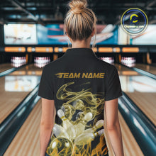 Load image into Gallery viewer, Custom Yellow Skull Smoke Bowling Team Women Polo Shirts, Halloween Bowling Outfit IPHW9776