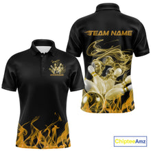 Load image into Gallery viewer, Custom Yellow Skull Smoke Bowling Team Men Polo Shirts, Halloween Bowling Outfit IPHW9776