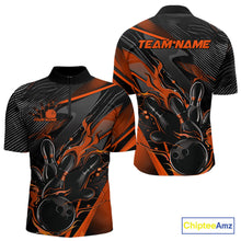 Load image into Gallery viewer, Custom Black And Orange Flame Bowling Team Men Quarter-Zip Shirts, Fire Bowling Jerseys IPHW9780