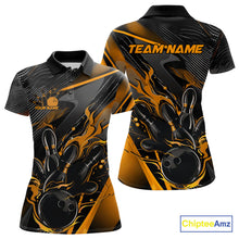 Load image into Gallery viewer, Custom Black And Yellow Flame Bowling Team Women Polo Shirts, Fire Bowling Jerseys IPHW9781