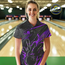 Load image into Gallery viewer, Custom Black And Purple Flame Bowling Team Women Polo Shirts, Fire Bowling Jerseys IPHW9782