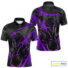 Load image into Gallery viewer, Custom Black And Purple Flame Bowling Team Men Polo Shirts, Fire Bowling Jerseys IPHW9782