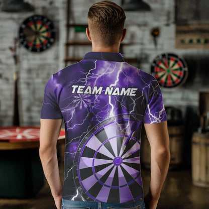 Custom Purple Thunder Lightning Dartboard Dart Polo Shirts For Men, Dart Tournament Team Shirt IPHW8490