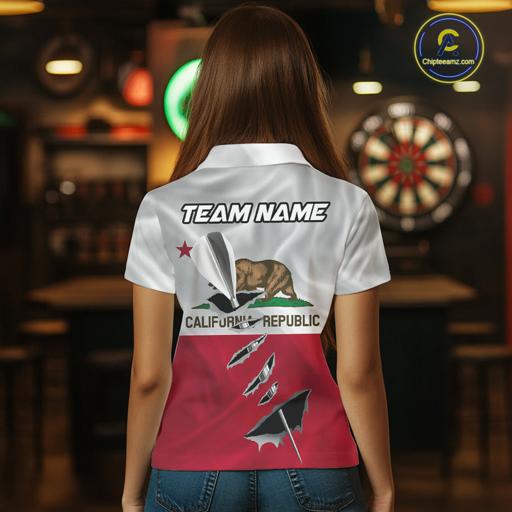 Custom California State Flag Silver Dart Steel Tip Dart Women Polo Shirt, Dart Team Jerseys IPHW10561