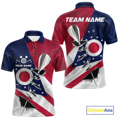 Custom Ohio State Flag Silver Dart Steel Tip Dart Men Polo Shirt, Ohio Dart Team Jerseys IPHW10563