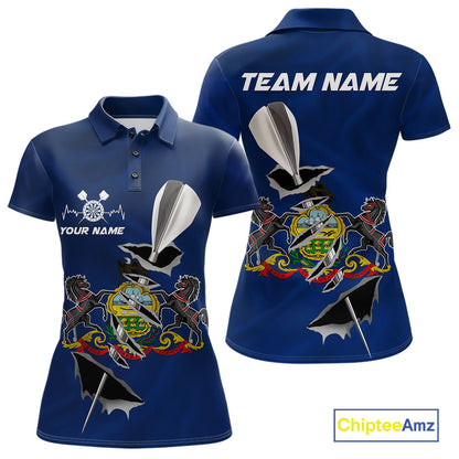 Custom Pennsylvania State Flag Silver Dart Steel Tip Dart Women Polo Shirt, Dart Team Jerseys IPHW10566