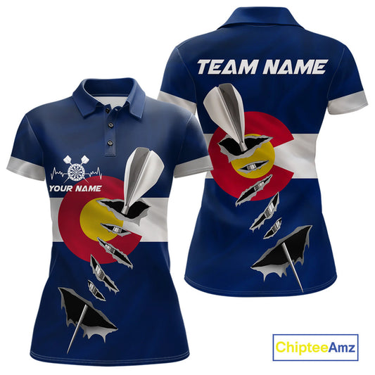 Custom Colorado State Flag Silver Dart Steel Tip Dart Women Polo Shirt, Dart Team Jerseys IPHW10568
