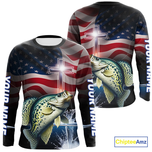 Custom Patrotic Crappie Long Sleeve Fishing Shirts, Faith Crappie Fishing Shirt IPHW9206