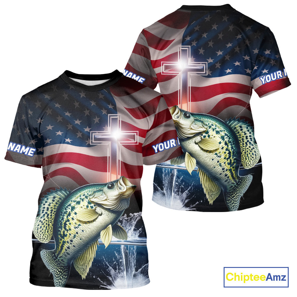 Custom Patrotic Crappie Fishing T-Shirts, Faith Crappie Fishing T-Shirt IPHW9206
