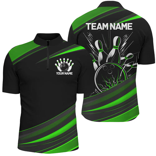 Black And Green Custom Classic Bowling Shirts For Men, Bowling Uniform Bowling Jerseys For Team IPHW7266