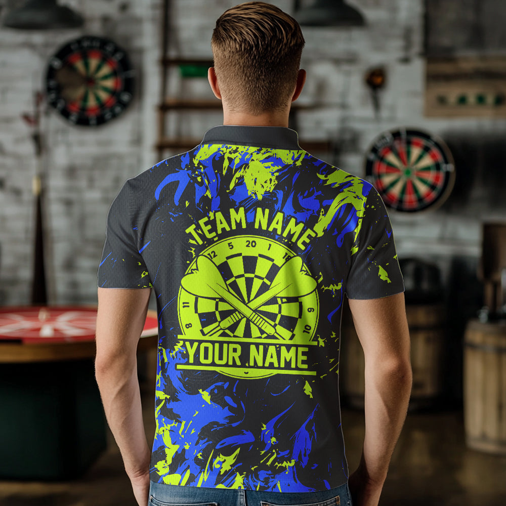 Blue And Green Splatter Personalized Dart Polo Shirts For Men, Dart Jerseys For Team IPHW8501