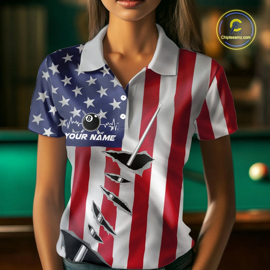 Custom US Flag Silver Billiard Cue Patriotic Billiard 8 Ball Shirts For Women Team Jerseys IPHW10585