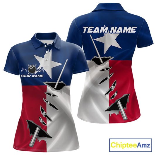 Custom Texas State Flag Silver Billiard Cue Patriotic Billiard 8 Ball Shirts For Women IPHW10587