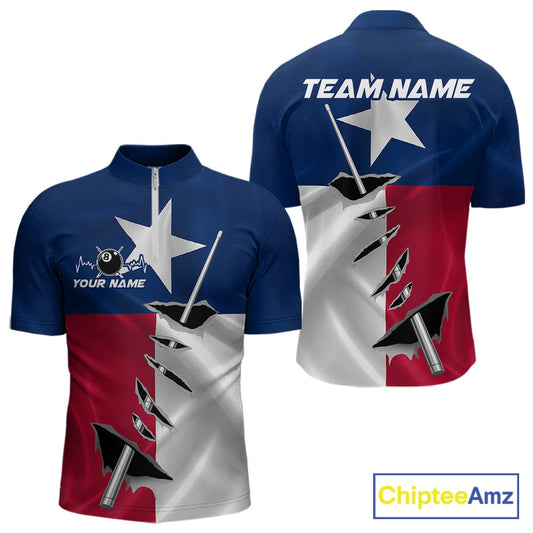 Custom Texas State Flag Silver Billiard Cue Patriotic Billiard 8 Ball Shirts For Men IPHW10587