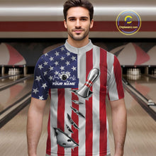 Load image into Gallery viewer, Custom US Flag Silver Bowling Ball And Pin Patriotic Bowling Shirts For Men Team Jerseys IPHW10588
