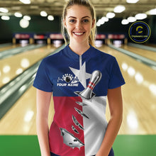 Load image into Gallery viewer, Custom Texas State Flag Silver Bowling Ball And Pin Patriotic Bowling Shirts For Women IPHW10592