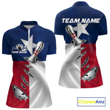 Load image into Gallery viewer, Custom Texas State Flag Silver Bowling Ball And Pin Patriotic Bowling Shirts For Women IPHW10592