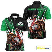 Load image into Gallery viewer, Black And Green Custom Funny Turkey Bowling Men Shirts, Bowling League Team Shirt IPHW10801