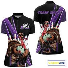 Load image into Gallery viewer, Black And Purple Custom Funny Turkey Bowling Women Shirts, Bowling League Team Shirt IPHW10802