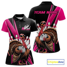 Load image into Gallery viewer, Black And Pink Custom Funny Turkey Bowling Women Shirts, Bowling League Team Shirt IPHW10803