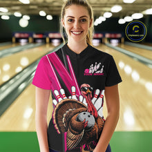 Load image into Gallery viewer, Black And Pink Custom Funny Turkey Bowling Women Shirts, Bowling League Team Shirt IPHW10803