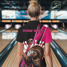 Load image into Gallery viewer, Black And Pink Custom Funny Turkey Bowling Women Shirts, Bowling League Team Shirt IPHW10803