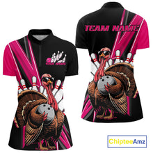 Load image into Gallery viewer, Black And Pink Custom Funny Turkey Bowling Women Shirts, Bowling League Team Shirt IPHW10803