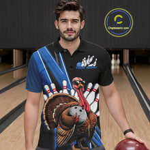 Load image into Gallery viewer, Black And Blue Custom Funny Turkey Bowling Men Shirts, Bowling League Team Shirt IPHW10804