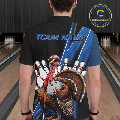 Black And Blue Custom Funny Turkey Bowling Men Shirts, Bowling League Team Shirt IPHW10804