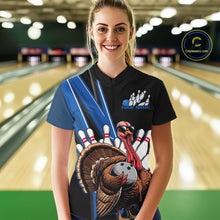Load image into Gallery viewer, Black And Blue Custom Funny Turkey Bowling Women Shirts, Bowling League Team Shirt IPHW10804