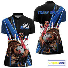 Load image into Gallery viewer, Black And Blue Custom Funny Turkey Bowling Women Shirts, Bowling League Team Shirt IPHW10804