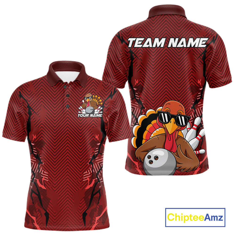 Red Custom Funny Turkey Bowling Jerseys, Bowling Team League Shirt Men Bowlers Outfit IPHW10809
