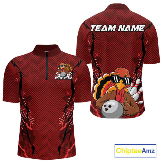 Red Custom Funny Turkey Bowling Jerseys, Bowling Team League Shirt Men Bowlers Outfit IPHW10809