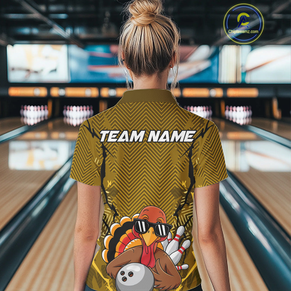 Yellow Custom Funny Turkey Bowling Jerseys, Bowling Team League Shirt Women Outfit IPHW10810