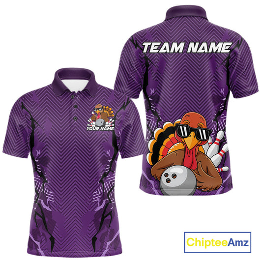 Purple Custom Funny Turkey Bowling Jerseys, Bowling Team League Shirt Men Bowlers Outfit IPHW10811