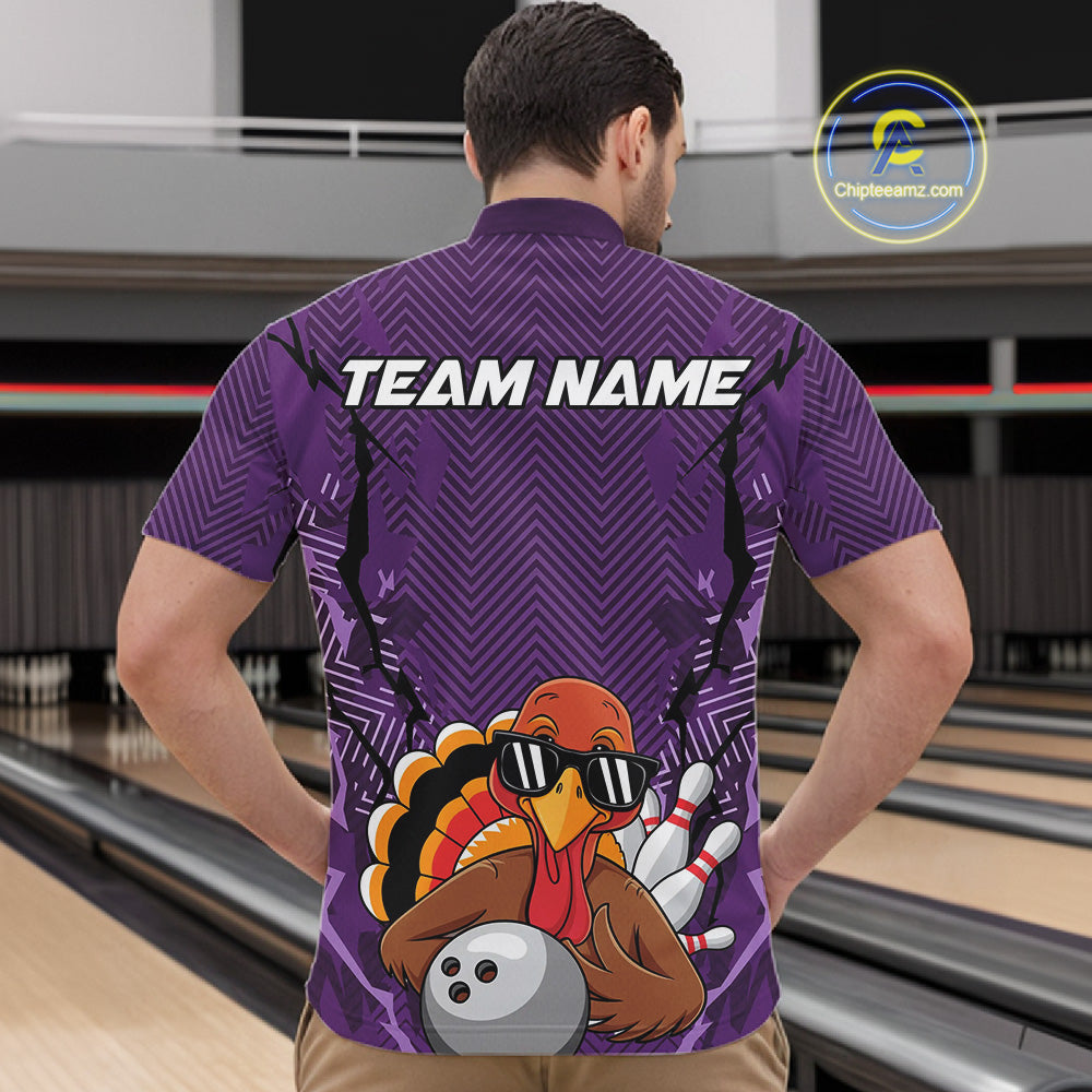 Purple Custom Funny Turkey Bowling Jerseys, Bowling Team League Shirt Men Bowlers Outfit IPHW10811