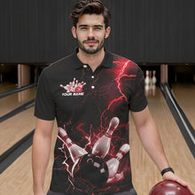 Load image into Gallery viewer, Custom Black And Red Thunder Lightning Bowling Tournament Polo Shirts For Men IPHW8521