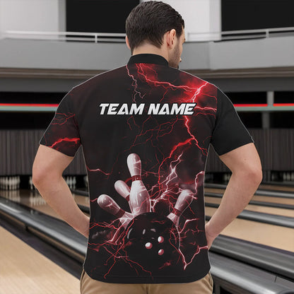 Custom Black And Red Thunder Lightning Bowling Tournament Quarter-Zip Shirts For Men IPHW8521