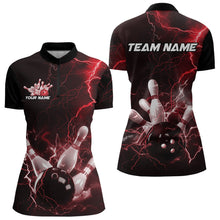Load image into Gallery viewer, Custom Black And Red Thunder Lightning Bowling Tournament Quarter-Zip Shirts For Women IPHW8521