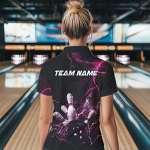 Load image into Gallery viewer, Custom Black And Pink Thunder Lightning Bowling Tournament Polo Shirts For Women IPHW8523