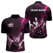 Load image into Gallery viewer, Custom Black And Pink Thunder Lightning Bowling Tournament Quarter-Zip Shirts For Men IPHW8523