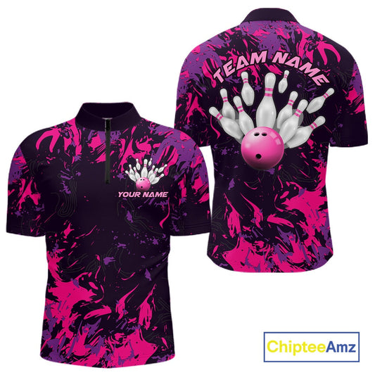 Custom Purple And Pink Camo Men Bowling League Shirt, Bowlers Jerseys Tournament Outfit IPHW10621