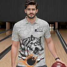 Load image into Gallery viewer, Custom Gray And Red Wolf Bowling Polo Shirts For Men, Wolf Bowling Tournament Shirt IPHW8717