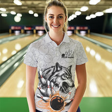 Load image into Gallery viewer, Custom Gray And Red Wolf Bowling Polo Shirts For Women, Wolf Bowling Tournament Shirt IPHW8717