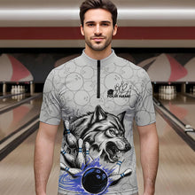 Load image into Gallery viewer, Custom Gray And Blue Wolf Bowling Quarter-Zip Shirts For Men, Wolf Bowling Tournament Shirt IPHW8718