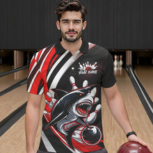 Load image into Gallery viewer, Custom Black And Red Shark Bowling Polo Shirts For Men,  Shark Bowling Team Jerseys IPHW8722