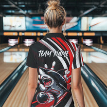 Load image into Gallery viewer, Custom Black And Red Shark Bowling Polo Shirts For Women,  Shark Bowling Team Jerseys IPHW8722